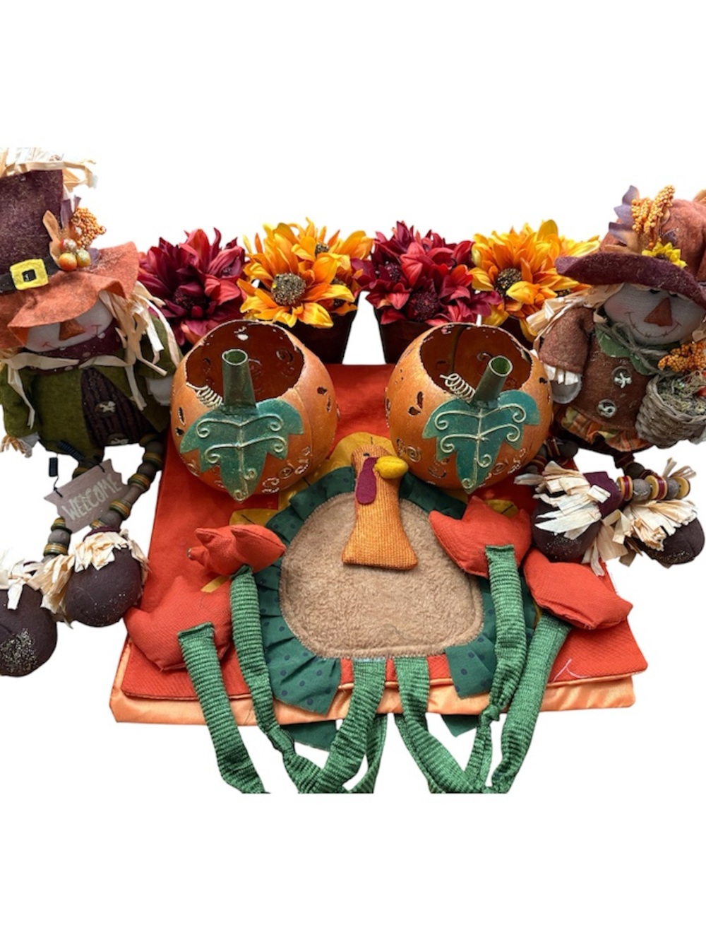 Fall Harvest Table Centerpiece Set - Orange, Green, Red
